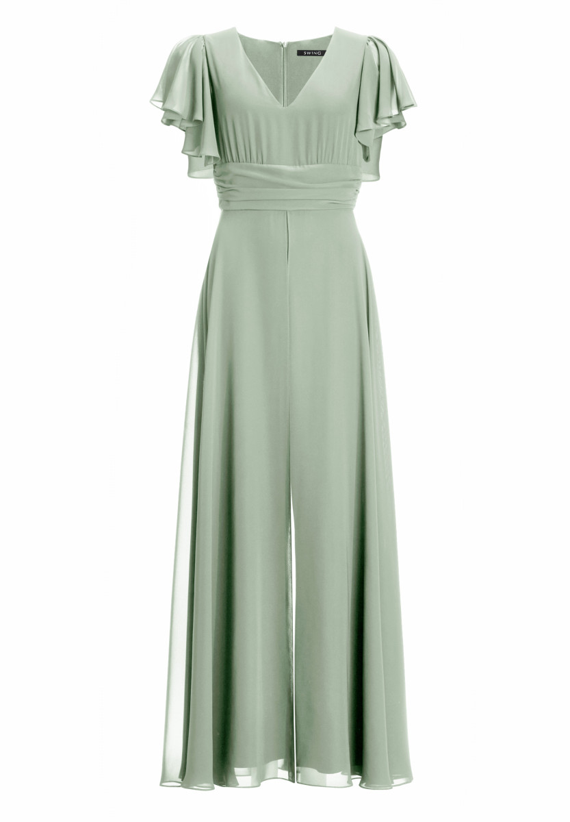 Jumpsuit mit Überrock und Volantärmeln
