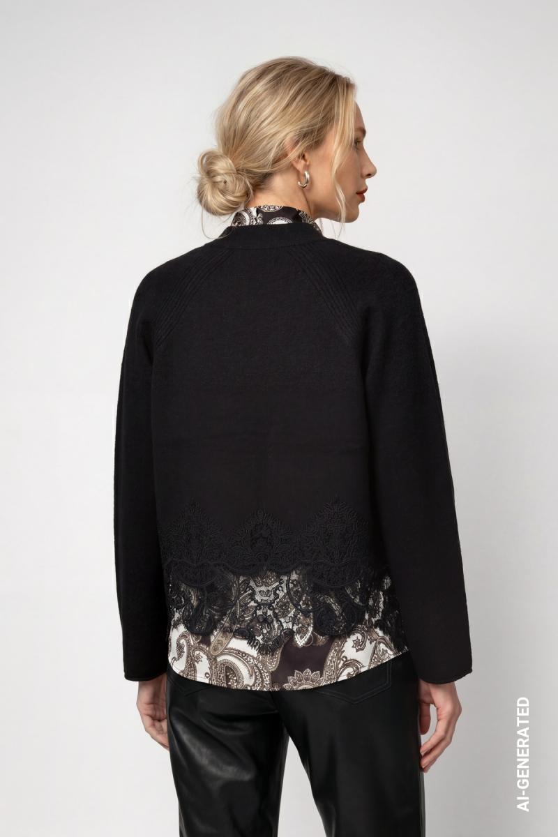 Damen Strickjacke mit Spitzenborte