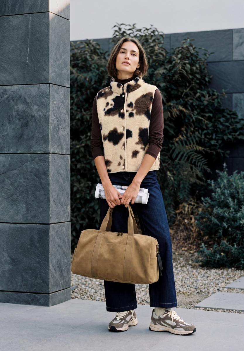 Damen Teddyweste mit Rundhals und Print