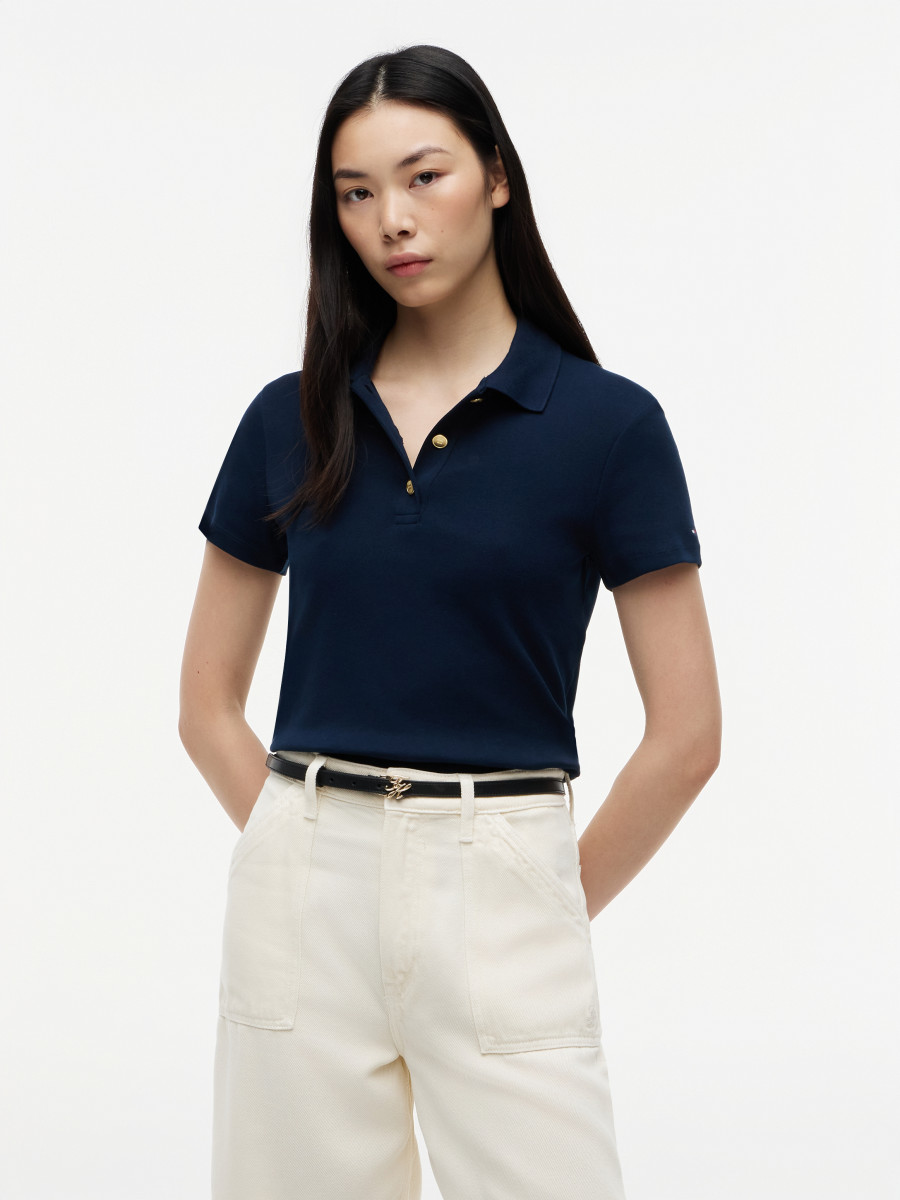 Damen Poloshirt Gold Button