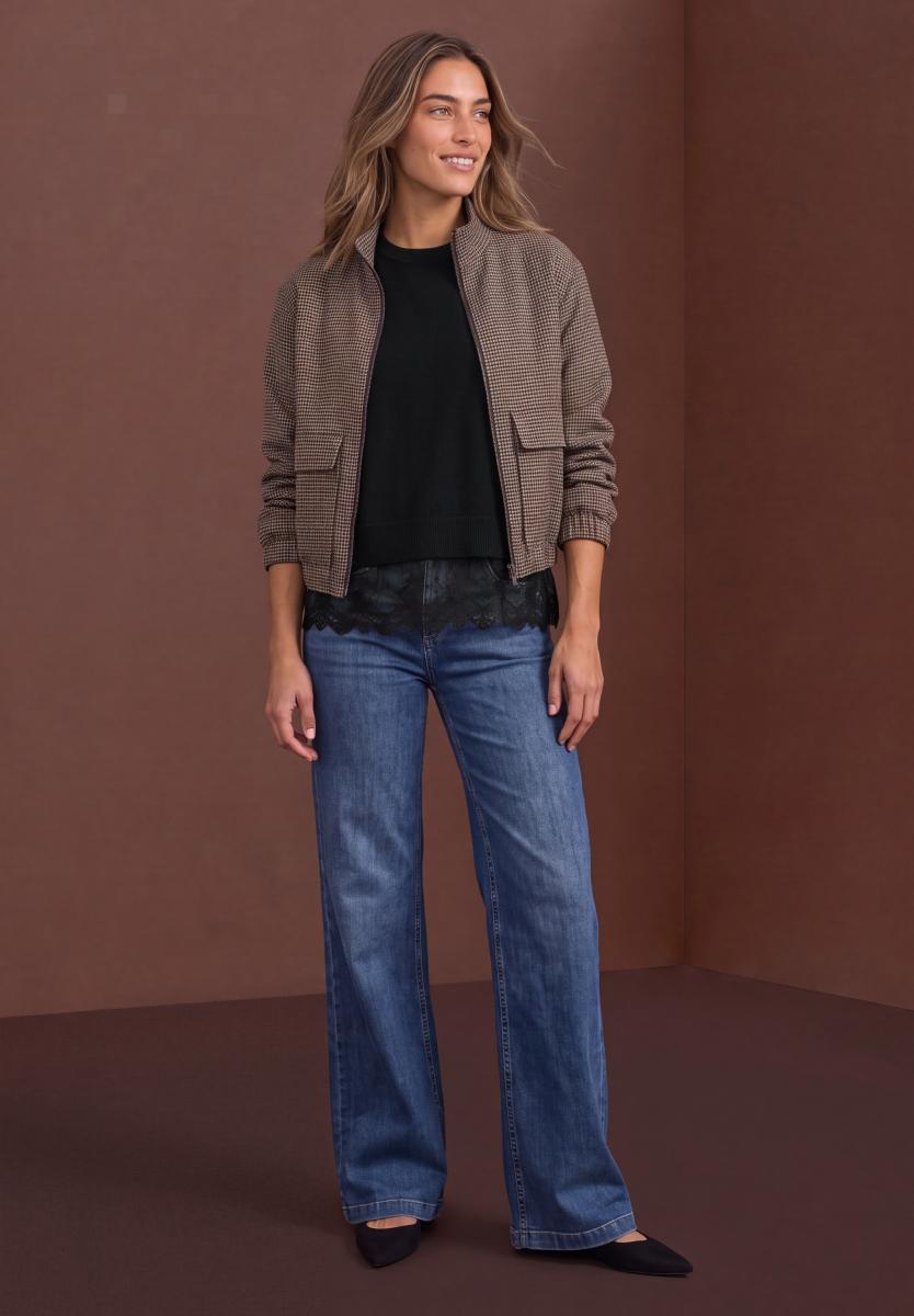 Damen Pullover mit Rundhals und Spitzenkante