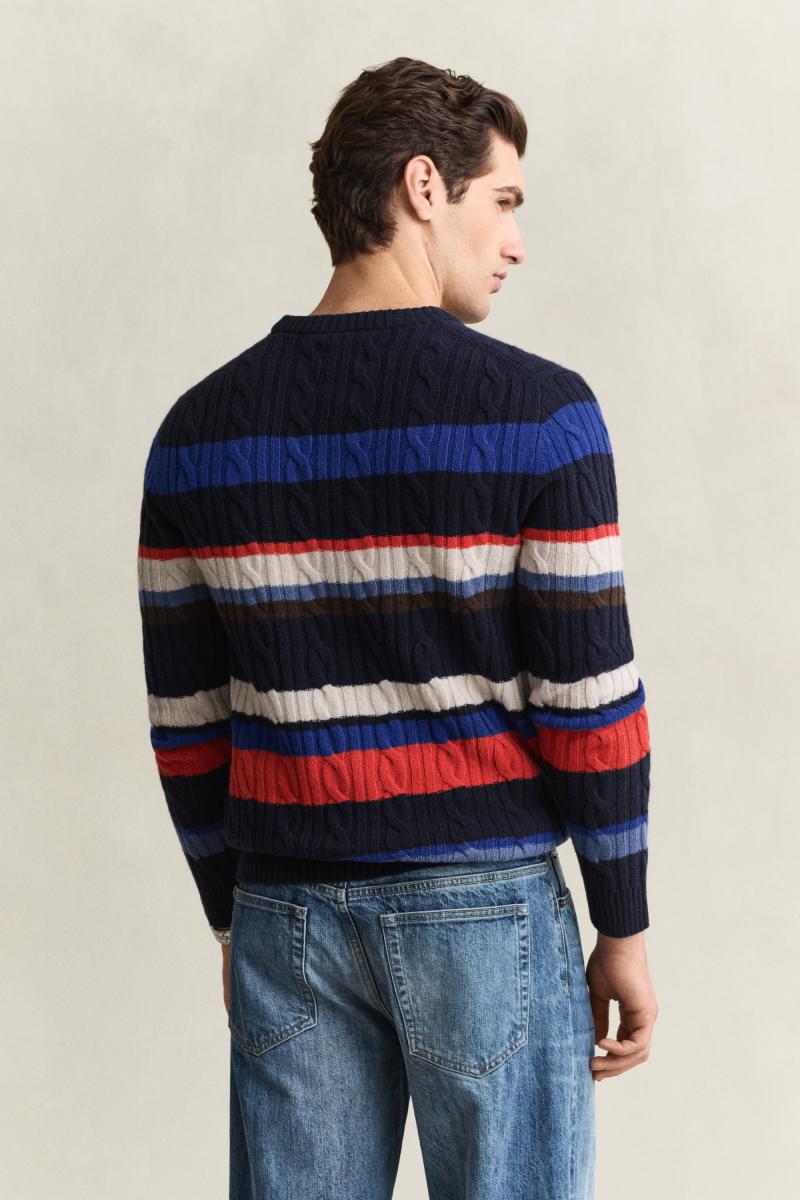 Herren Gestreifter Zopfstrickpullover aus Lambswool