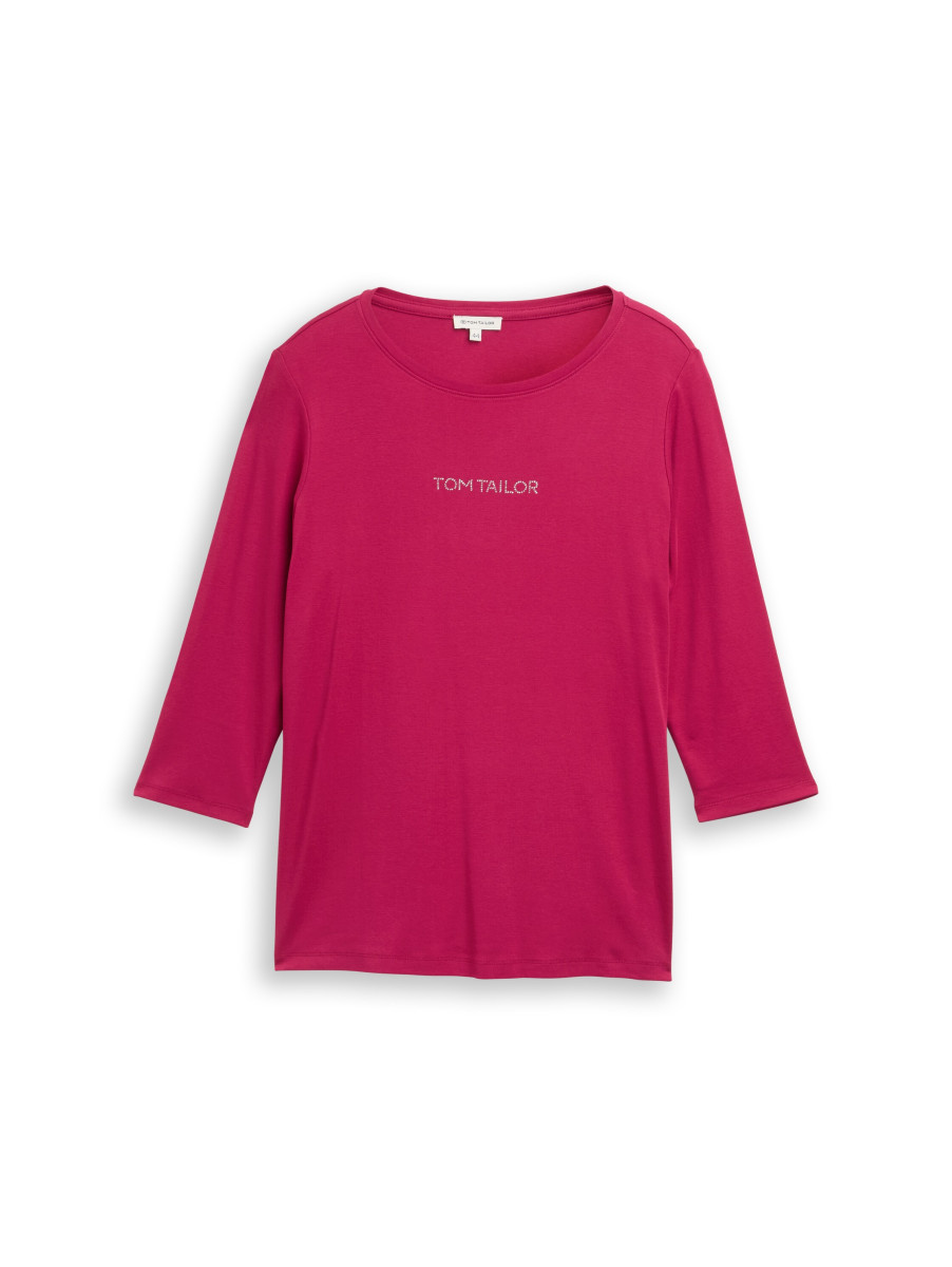 Curvy Slim Fit Langarmshirt mit Glitzer-Logo