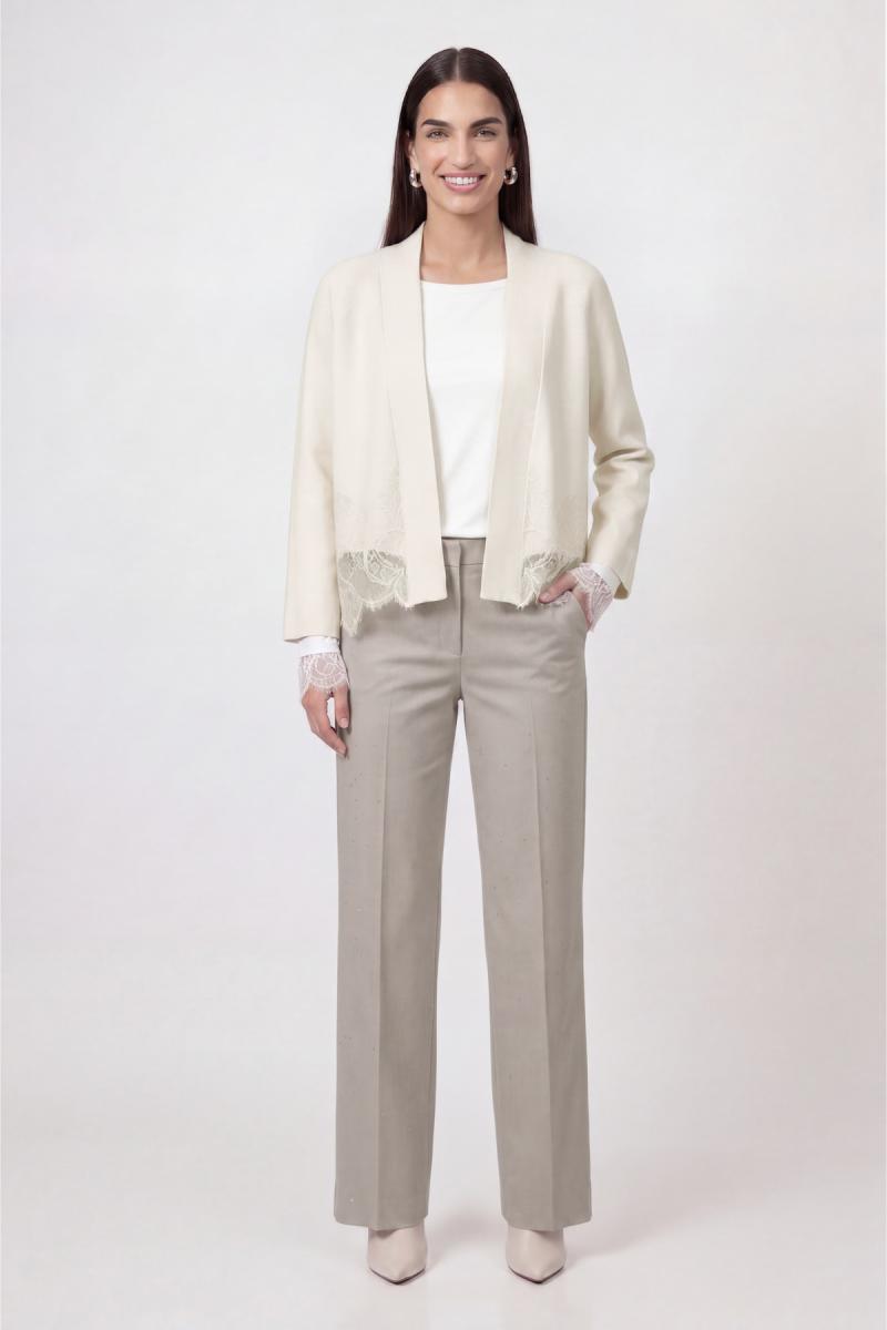 Damen Strickjacke mit Spitzenborte