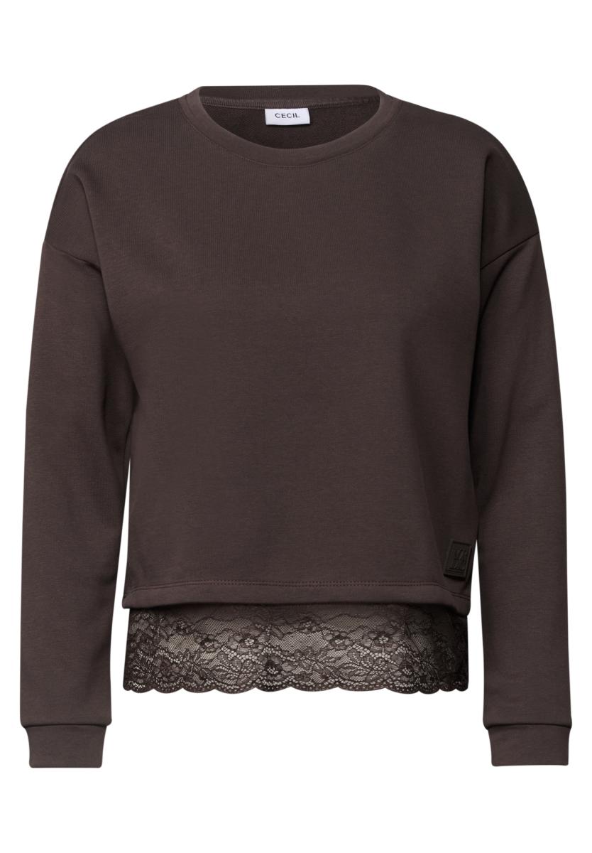 Damen Langarm Shirt mit Rundhals und Spitzenkante