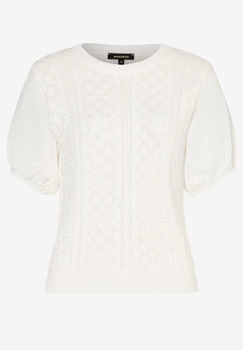 Damen Ajour Pullover mit Puffärmeln