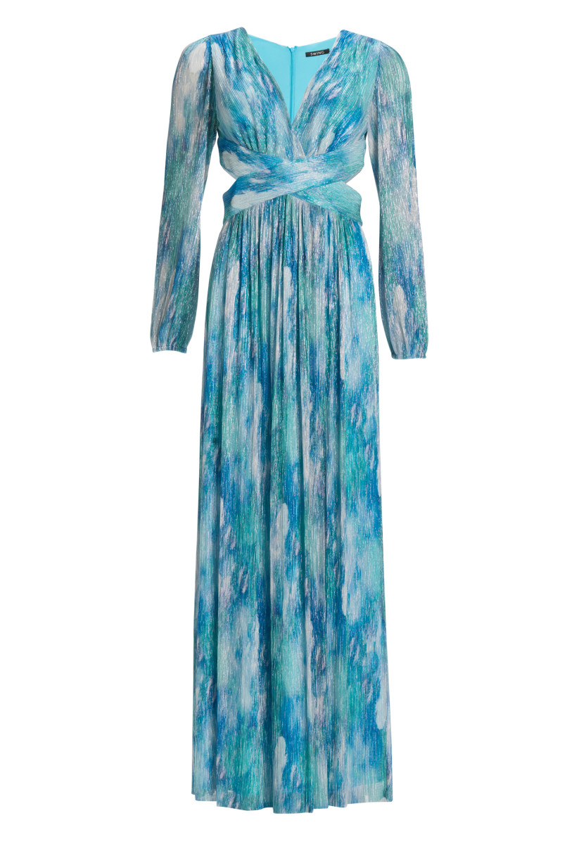Maxikleid aus bedrucktem Plissee Jersey mit Cut-outs