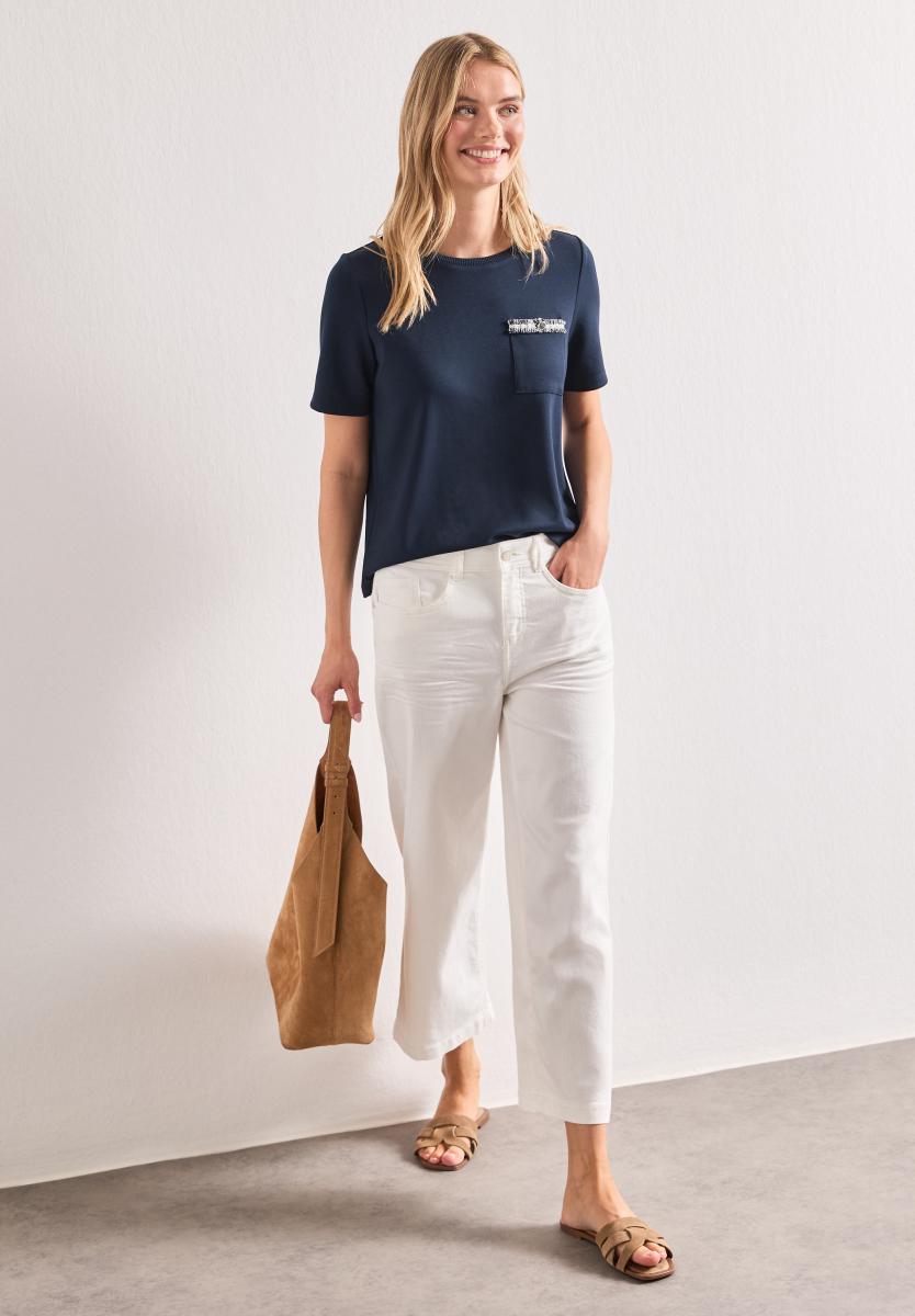 Damen T-Shirt Mit Dekorativer Brusttasche