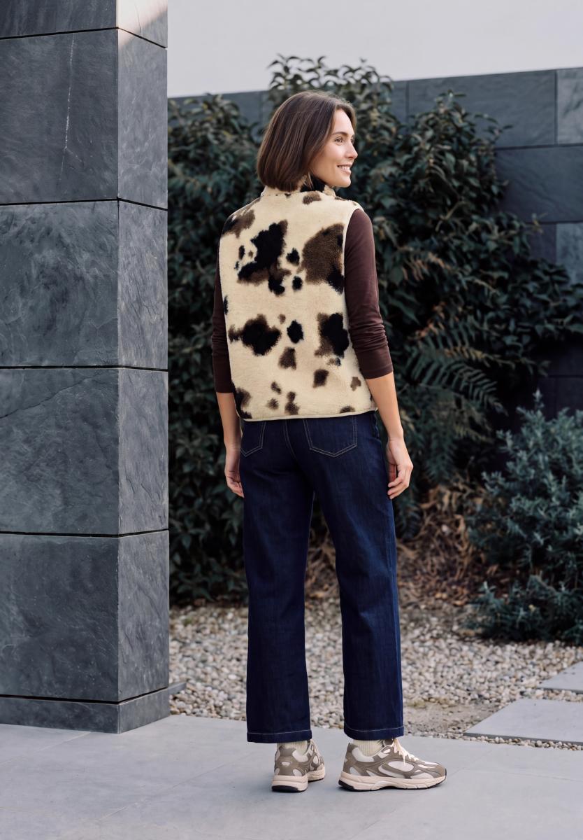 Damen Teddyweste mit Rundhals und Print