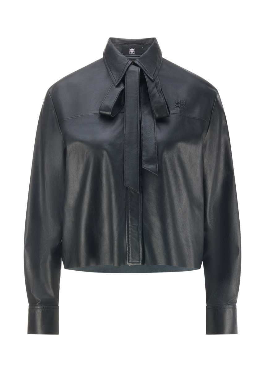 Lederbluse mit Schleife