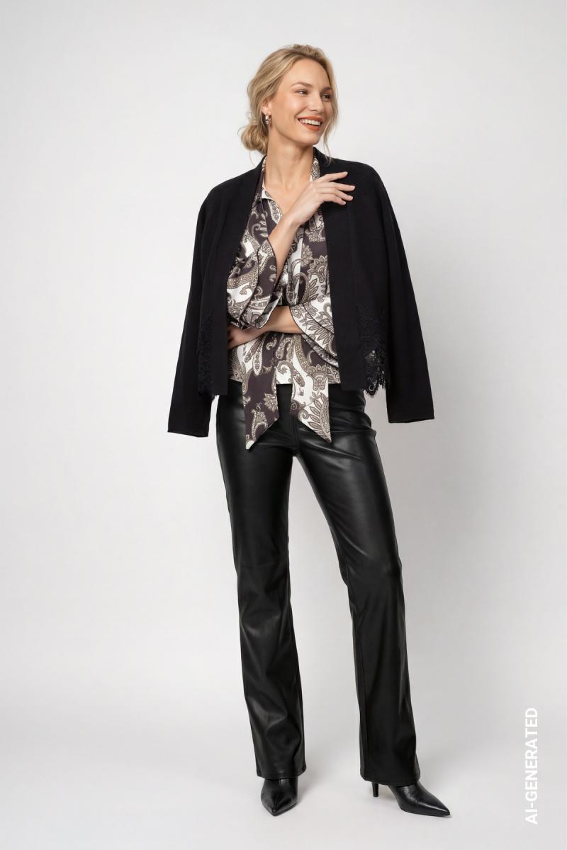 Damen Strickjacke mit Spitzenborte