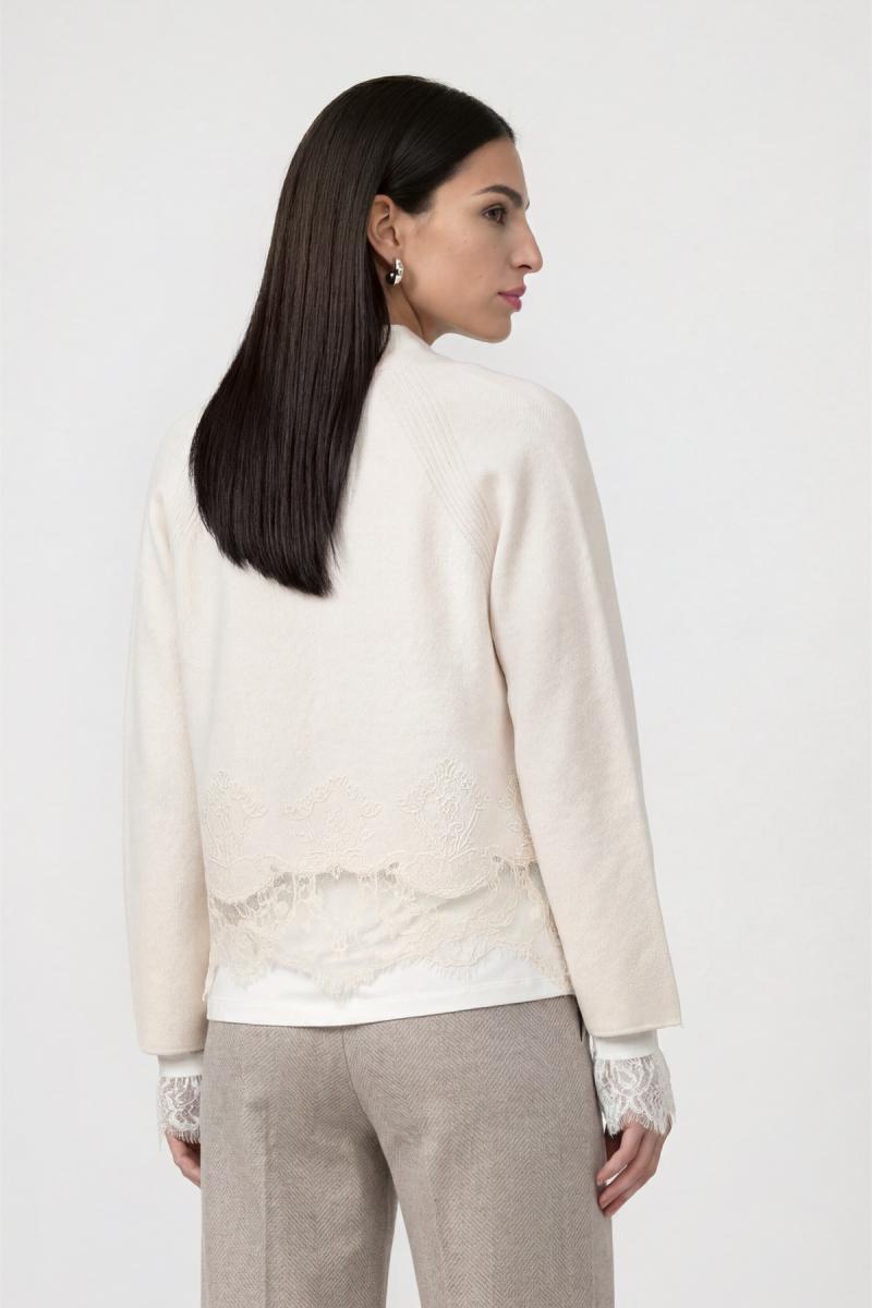 Damen Strickjacke mit Spitzenborte