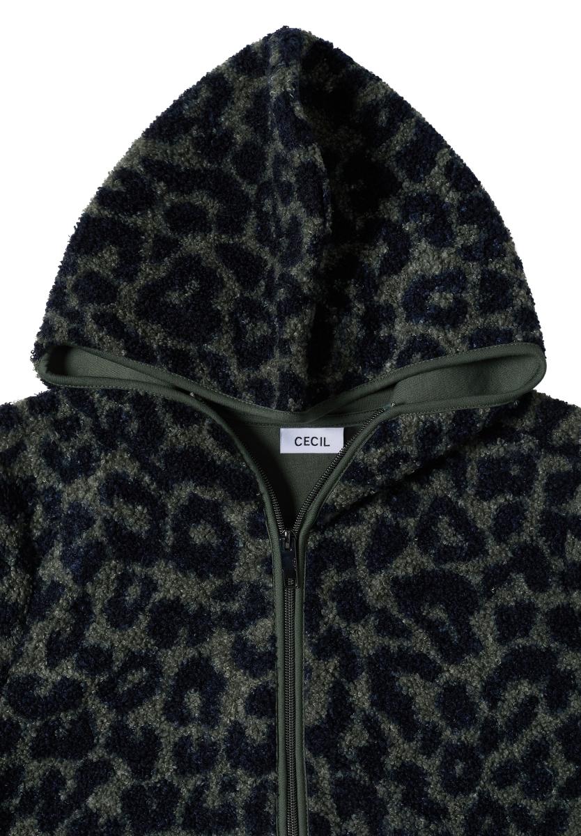 Damen Teddy-Jacke mit Kapuze und Leo-Muster
