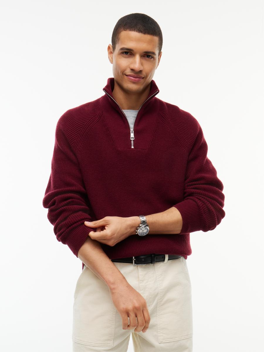 Herren Pullover Fisherman Rib Zip Mock