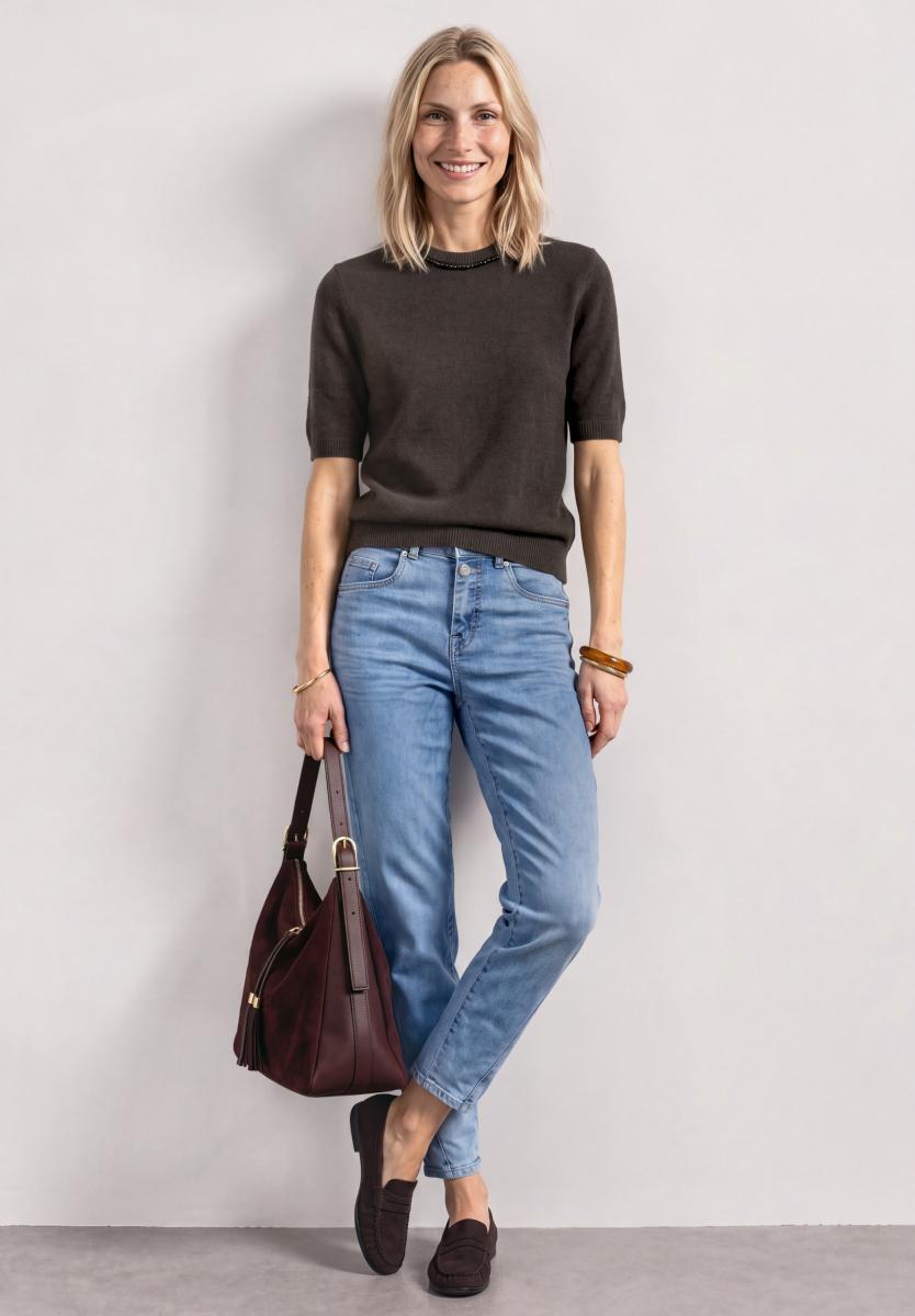 Damen Kurzarm-Pullover mit Schmuckdetail
