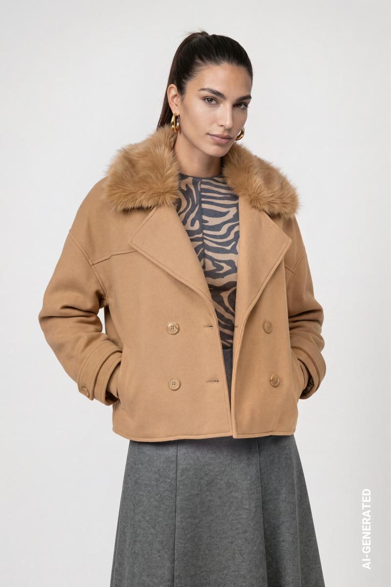 Damen Jacke mit Kunstfellkragen