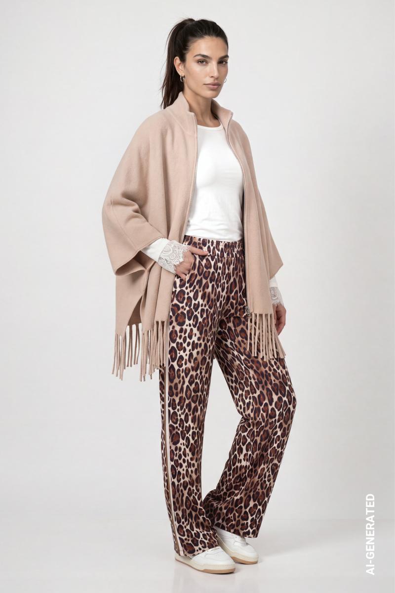 Damen Strickcape Mit Fransen