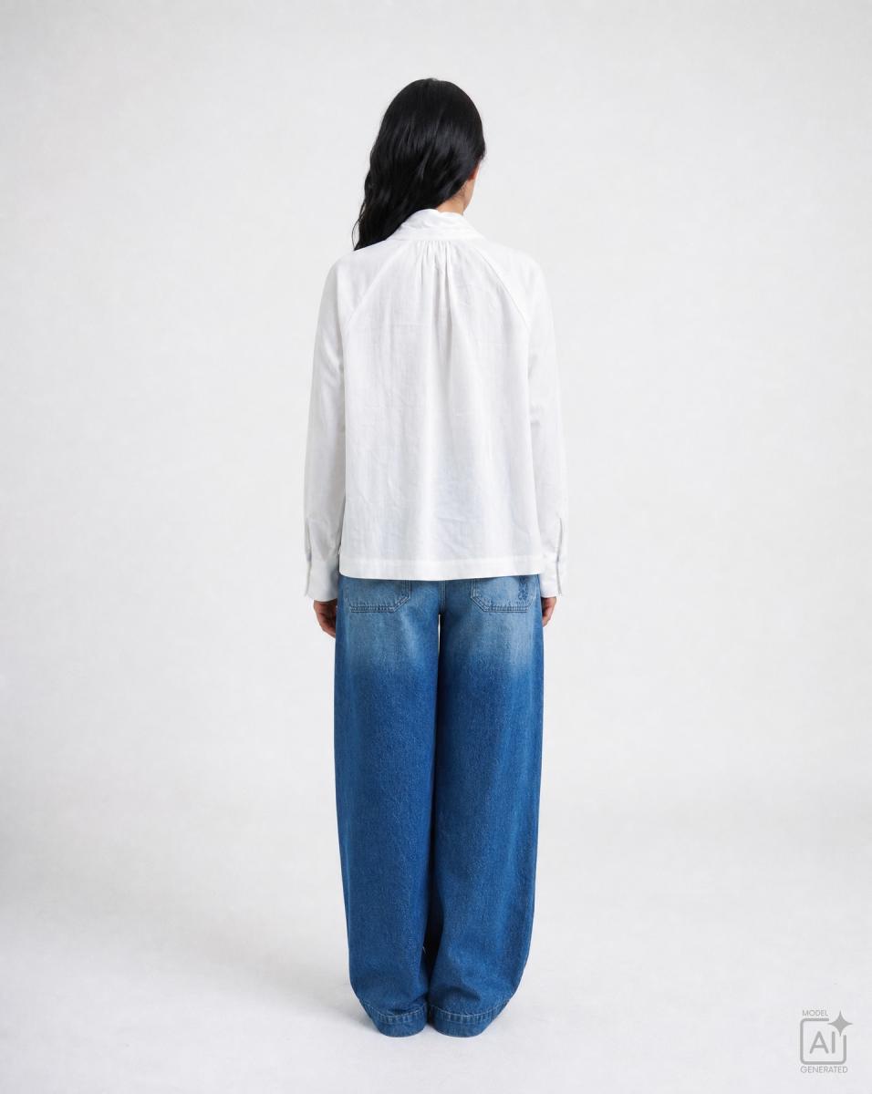 Raglanbluse mit Schalkragen