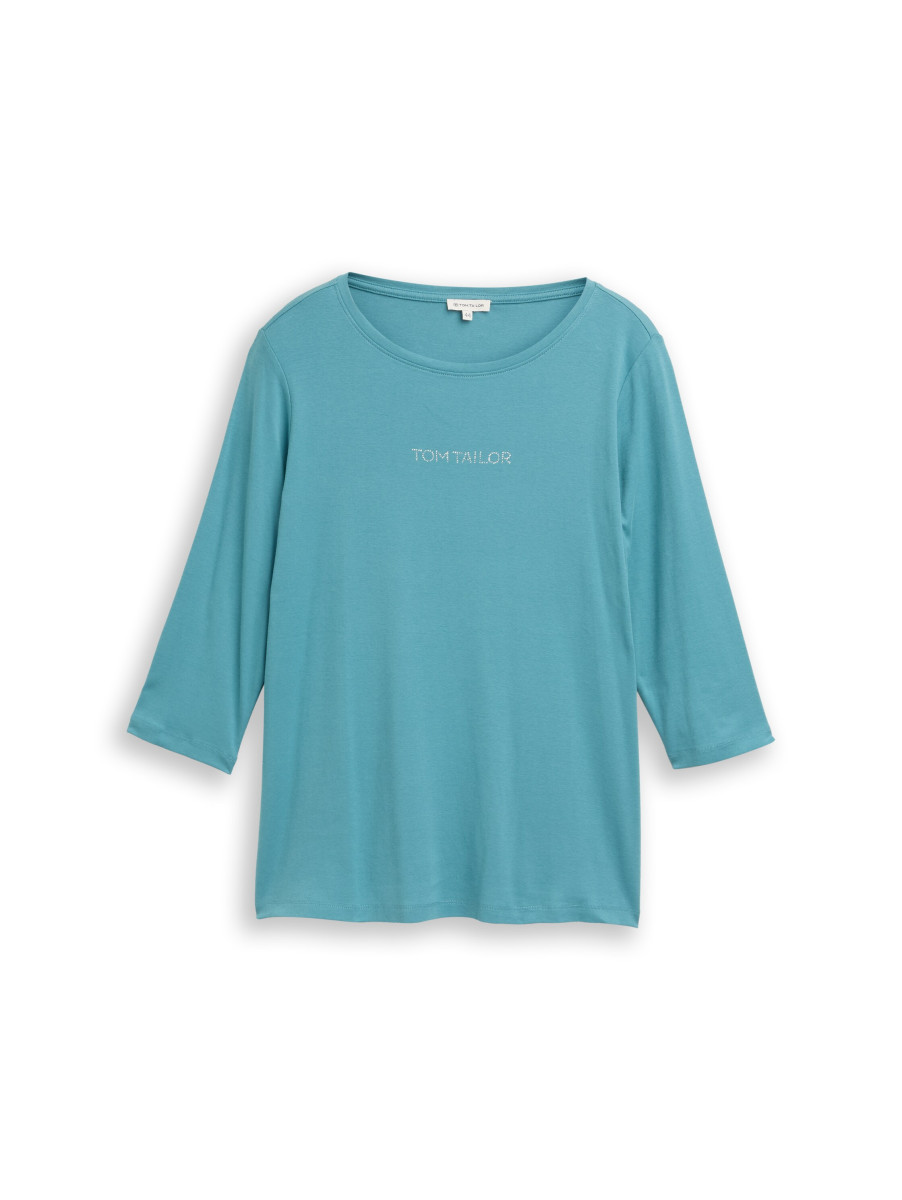 Curvy Slim Fit Langarmshirt mit Glitzer-Logo