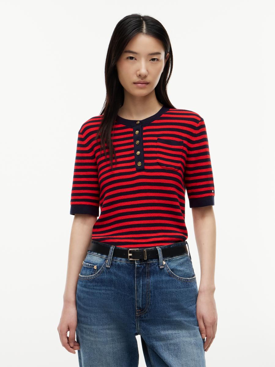 Damen T-Shirt Gold Button Henley