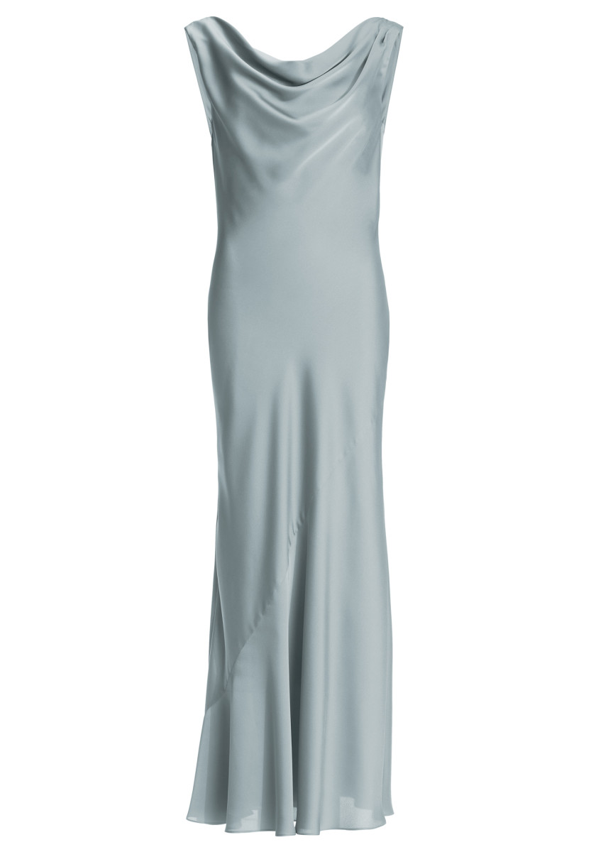 Abendkleid aus nachhaltigem Satin mit Wasserfall Ausschnitt