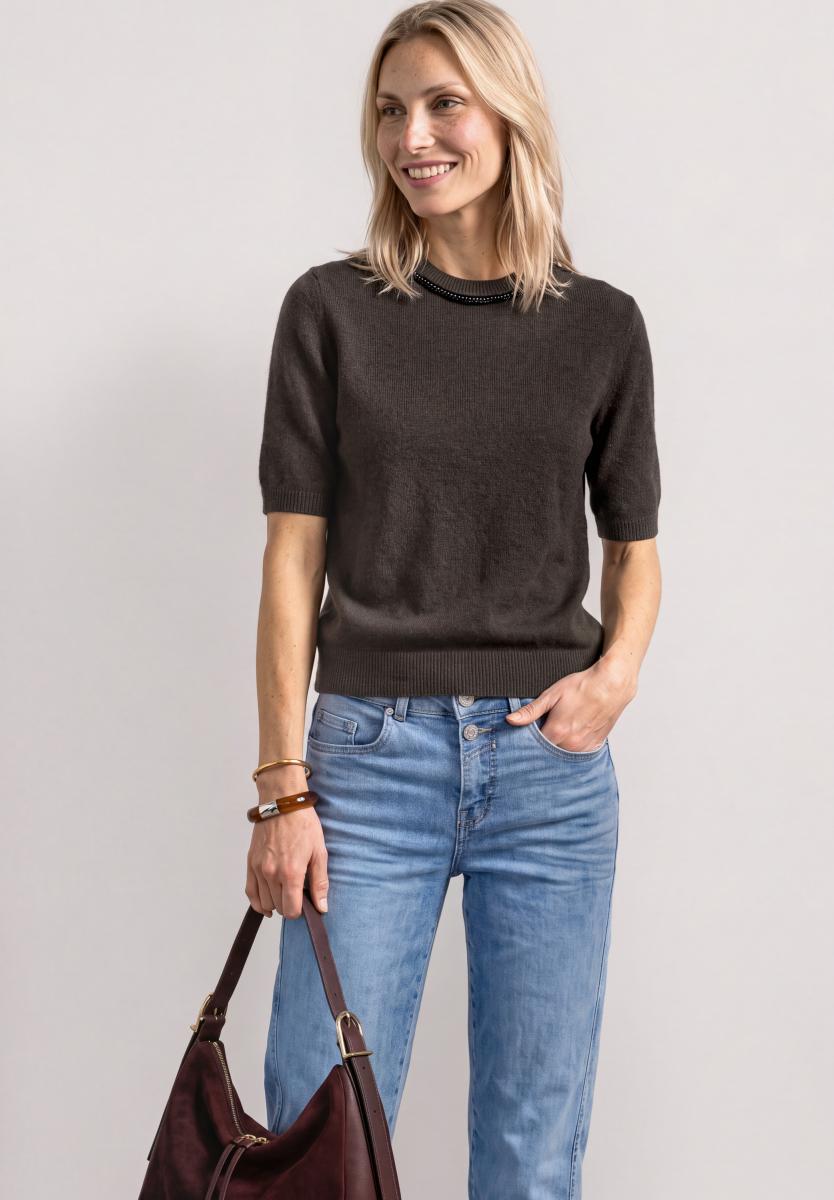 Damen Kurzarm-Pullover mit Schmuckdetail