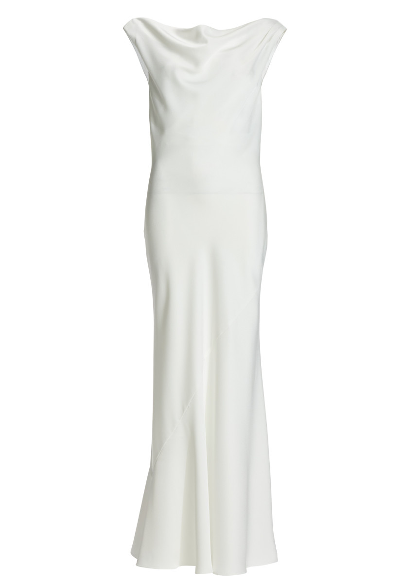 Abendkleid aus Satin mit Wasserfall Ausschnitt