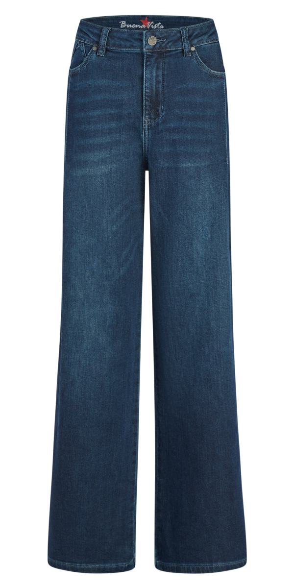 Wide Leg Pleat stretch denim, nightfall denim