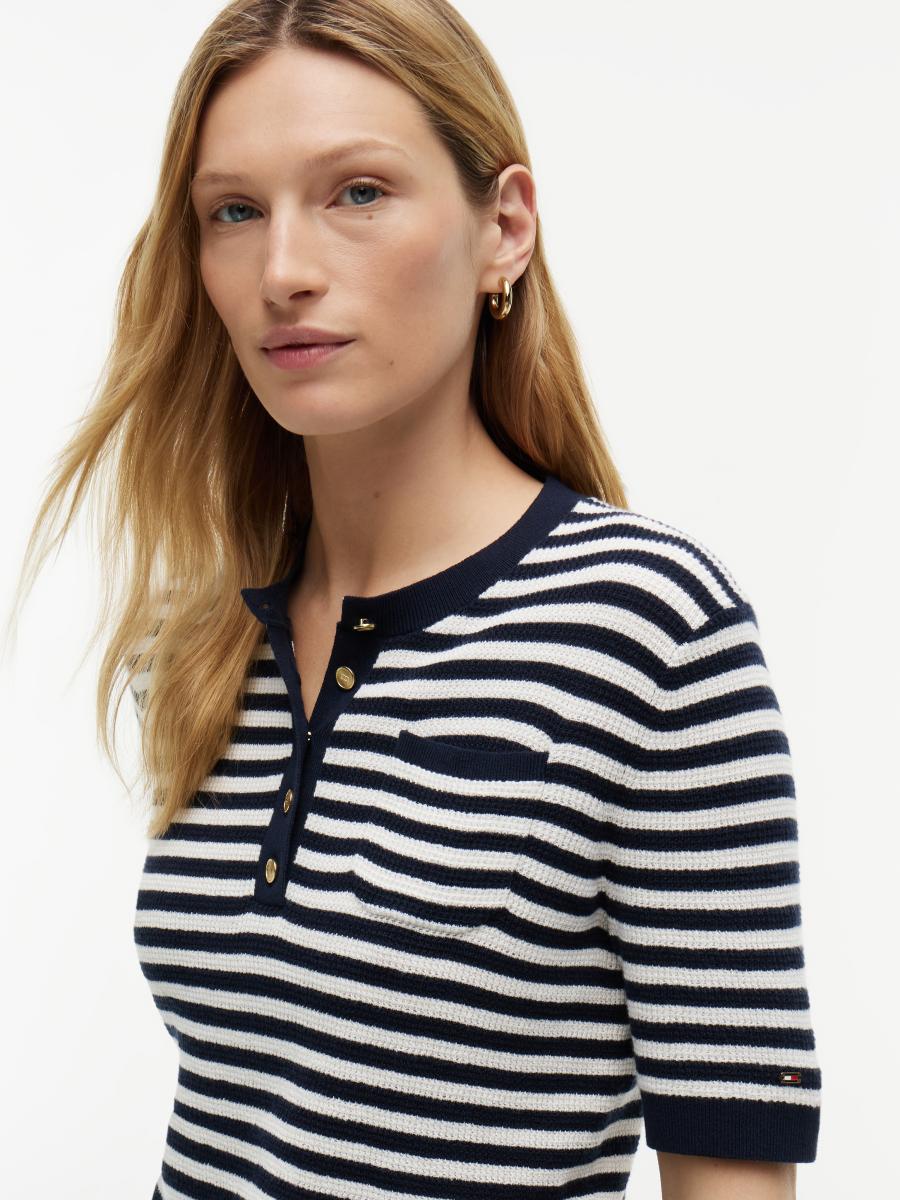 Damen T-Shirt Gold Button Henley