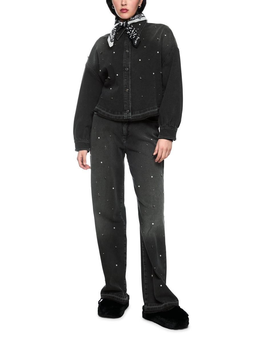 Damen Jeanshemd mit Schmucksteinen