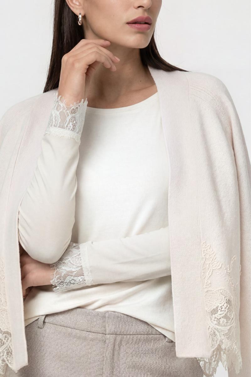 Damen Strickjacke mit Spitzenborte