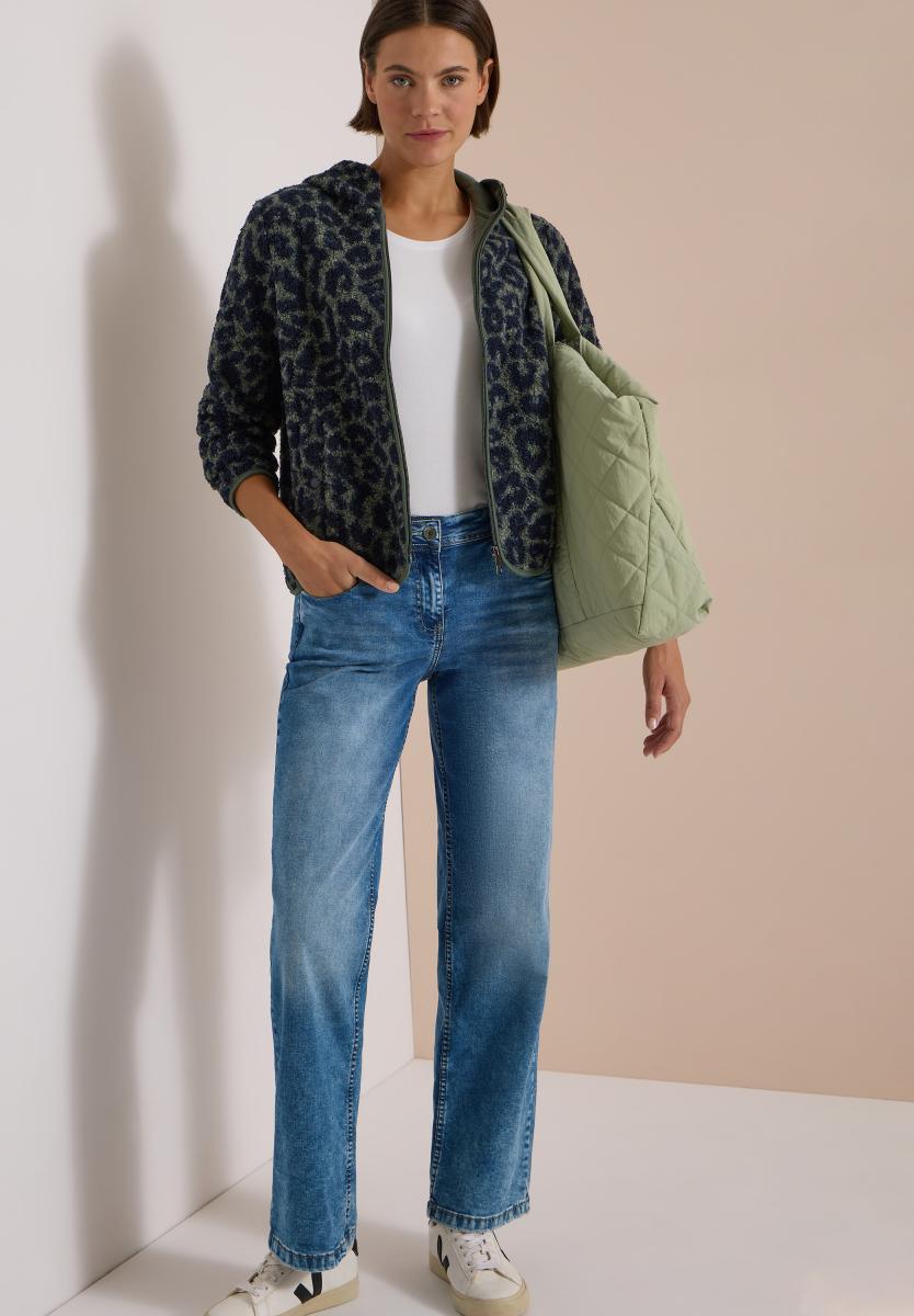 Damen Teddy-Jacke mit Kapuze und Leo-Muster