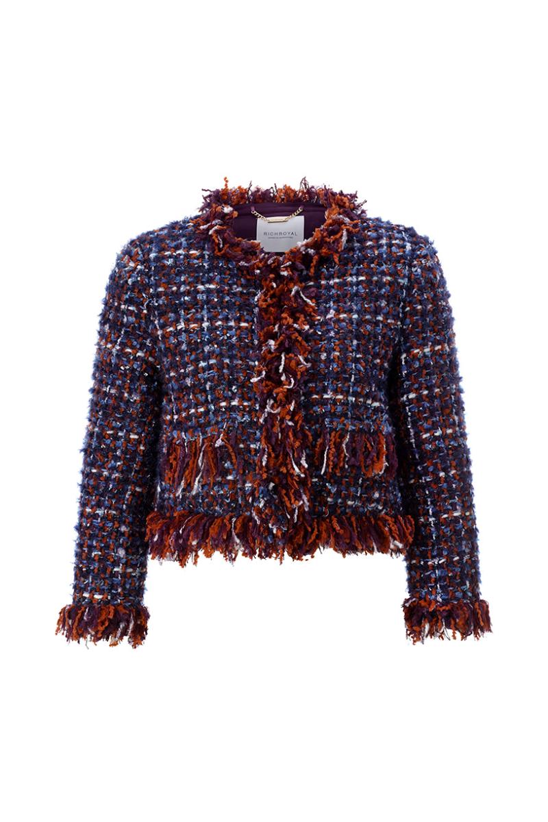 Damen Jacke Fringed Boucle