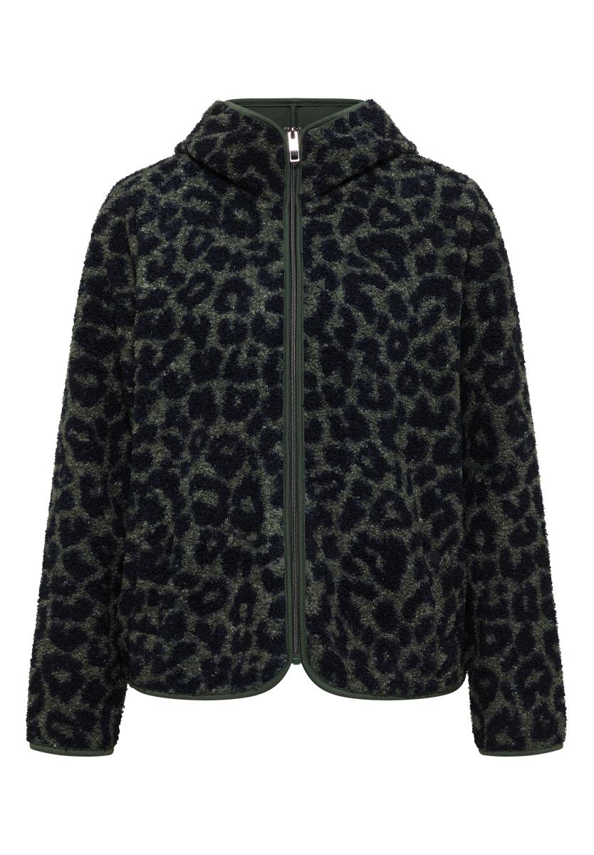 Damen Teddy-Jacke mit Kapuze und Leo-Muster