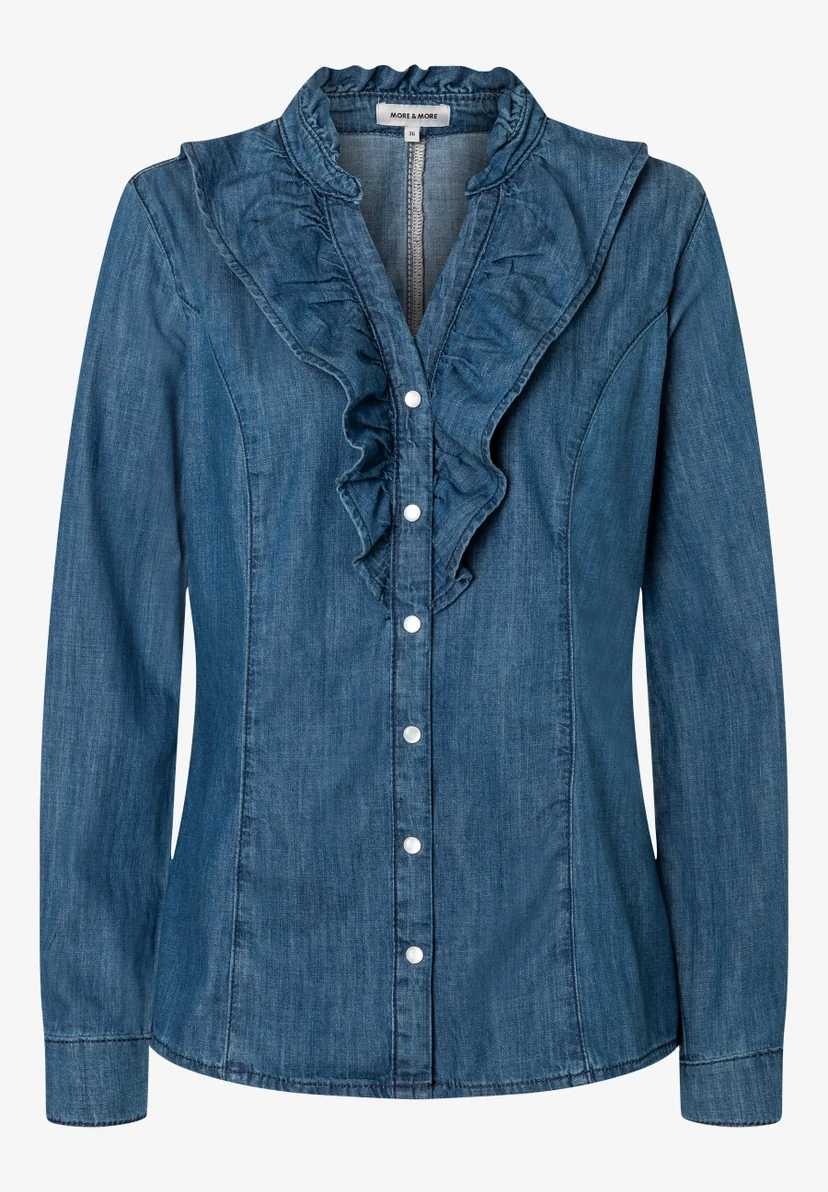Jeansbluse mit Rüsche