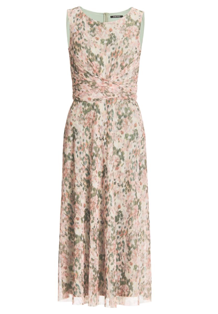 Midi Kleid aus bedrucktem Mesh mit Twist Detail