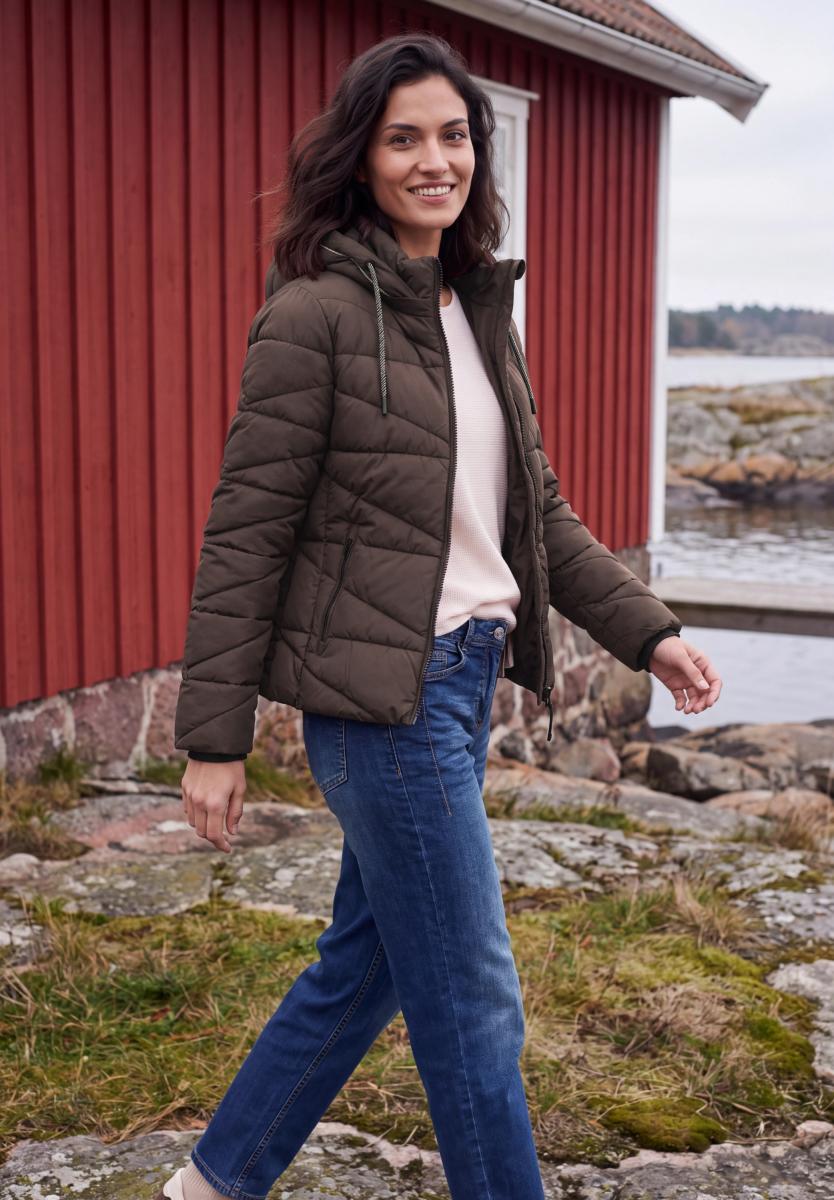 Damen Steppjacke Mit Kapuze Und Zipper