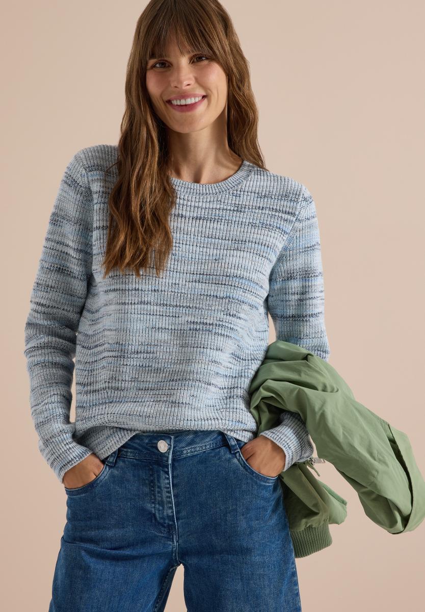 Damen Pullover mit Rundhals und Space-Dye-Optik