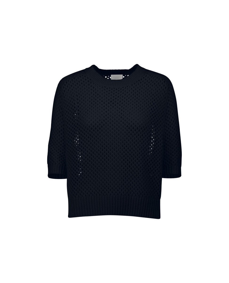 Damen Kurzarm-Pullover Netzmuster