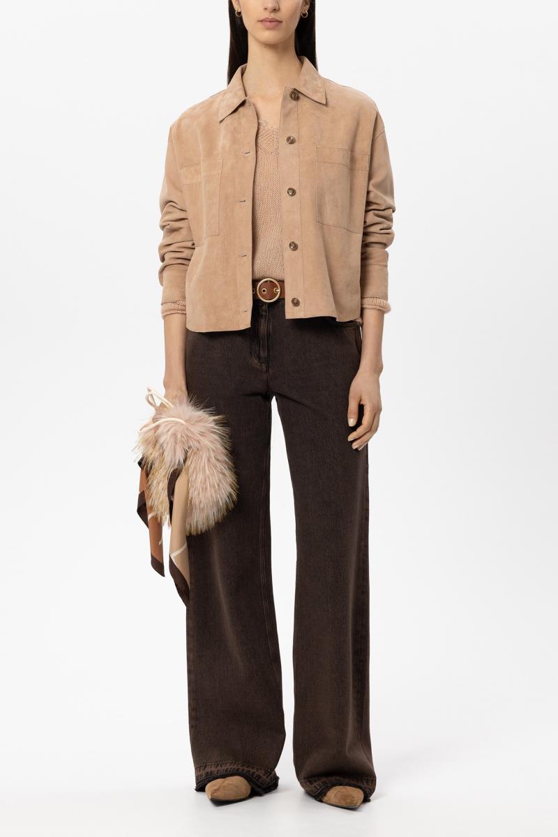 Damen Veloursleder-Overshirt