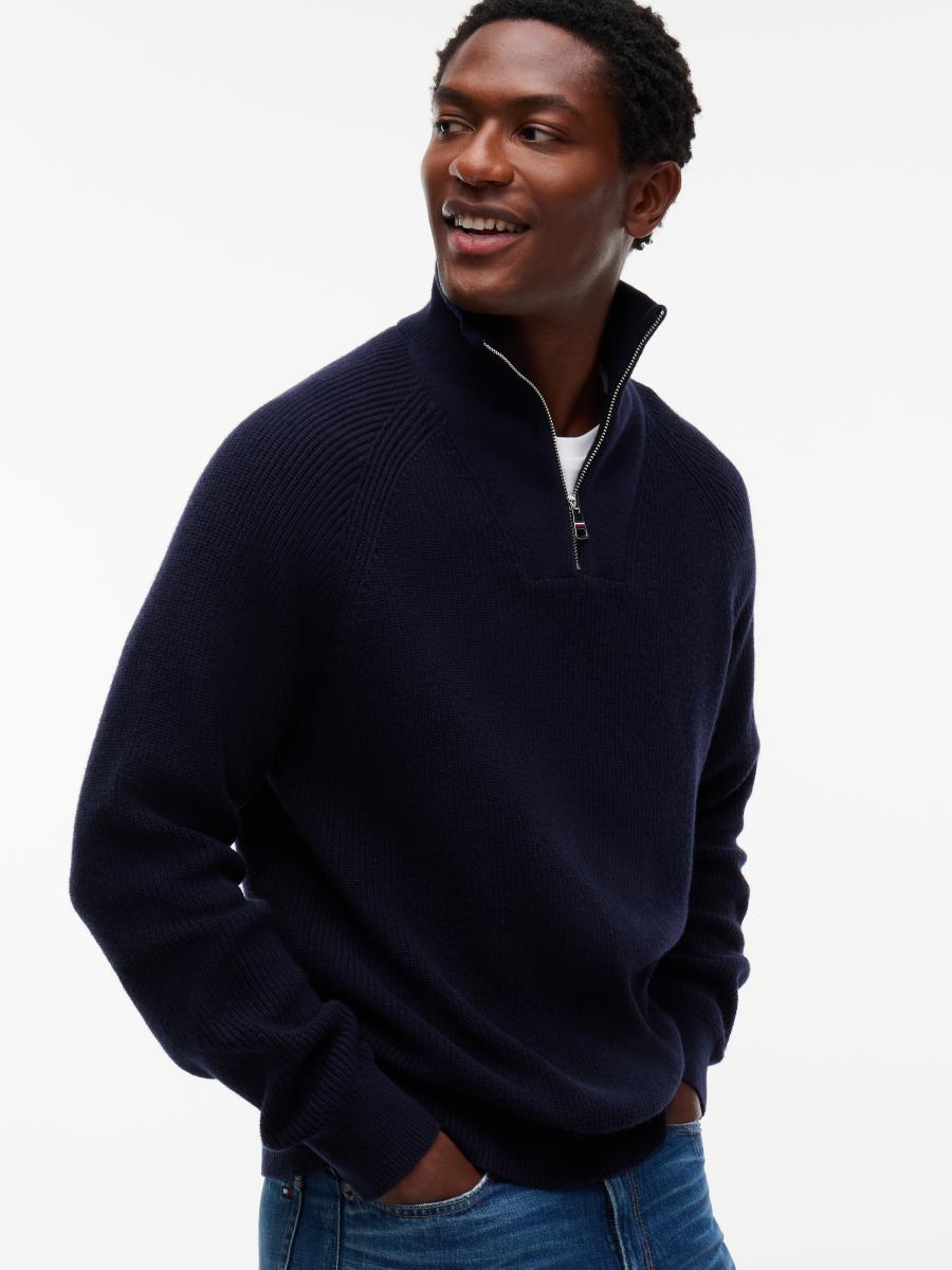 Herren Pullover Fisherman Rib Zip Mock