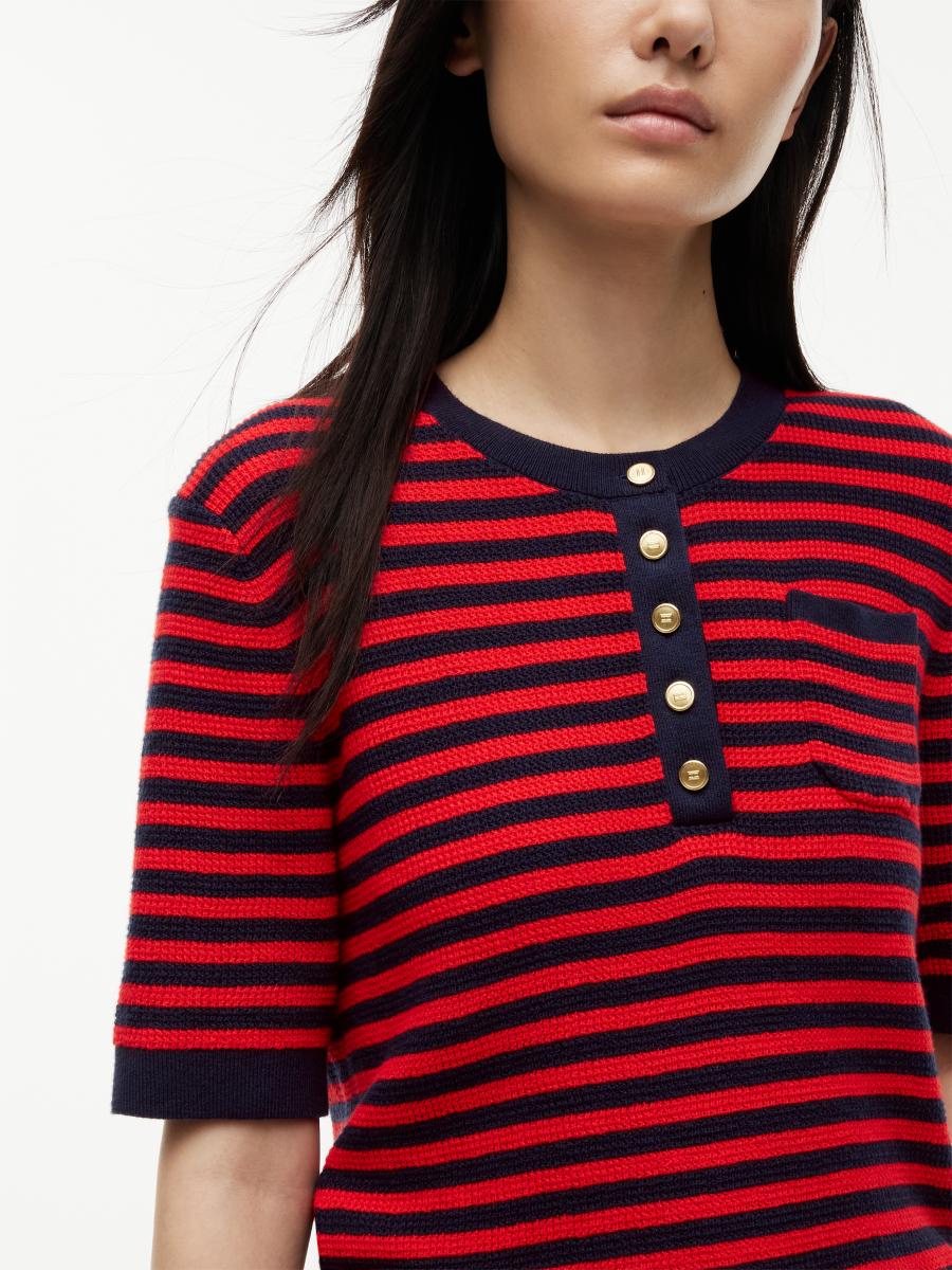 Damen T-Shirt Gold Button Henley