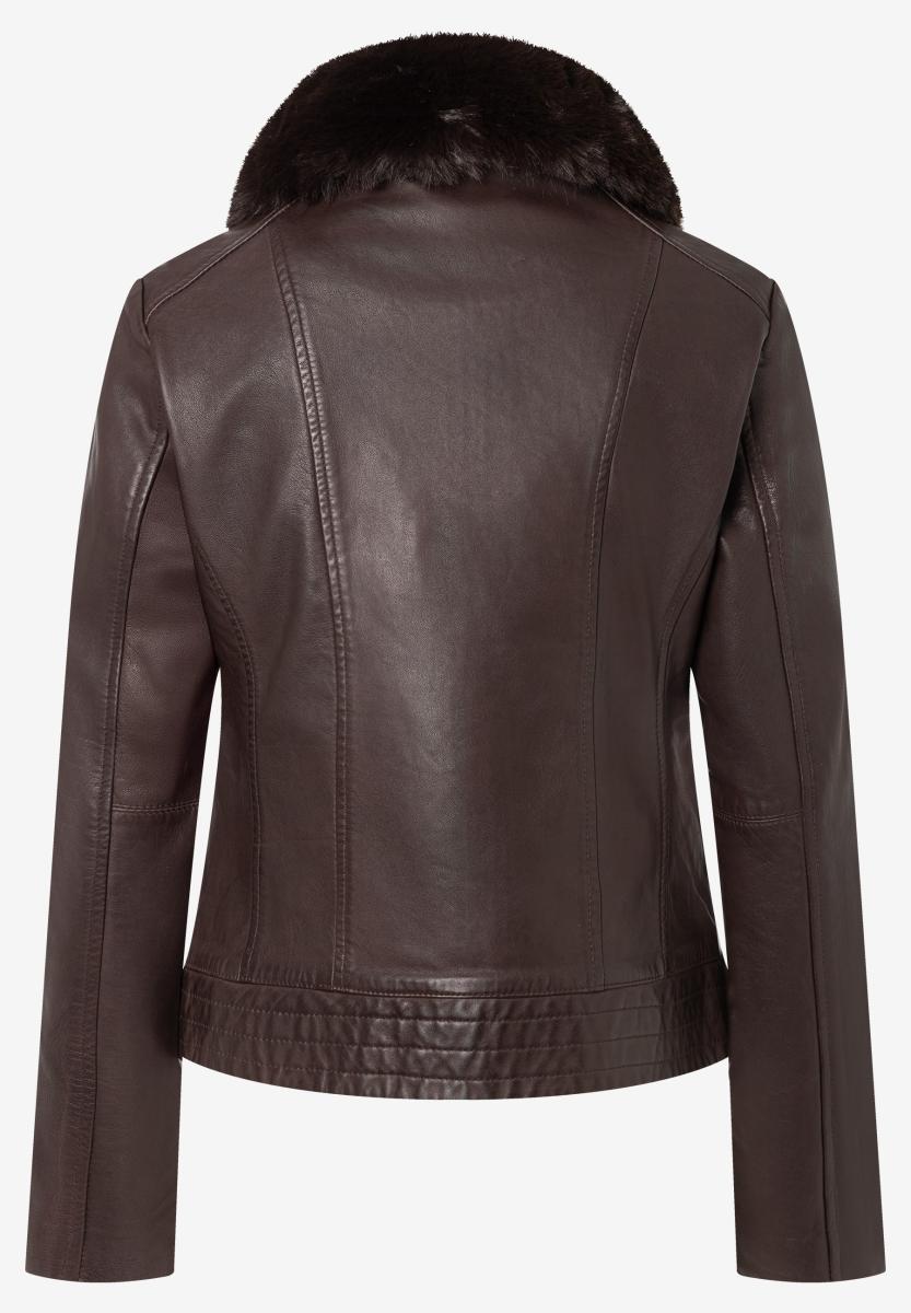 Damen Lederjacke mit abnehmbarem Kunstfellkragen