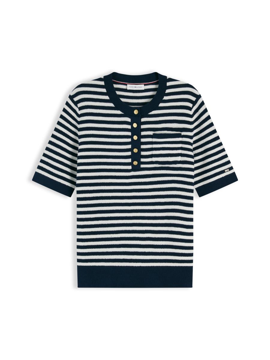 Damen T-Shirt Gold Button Henley