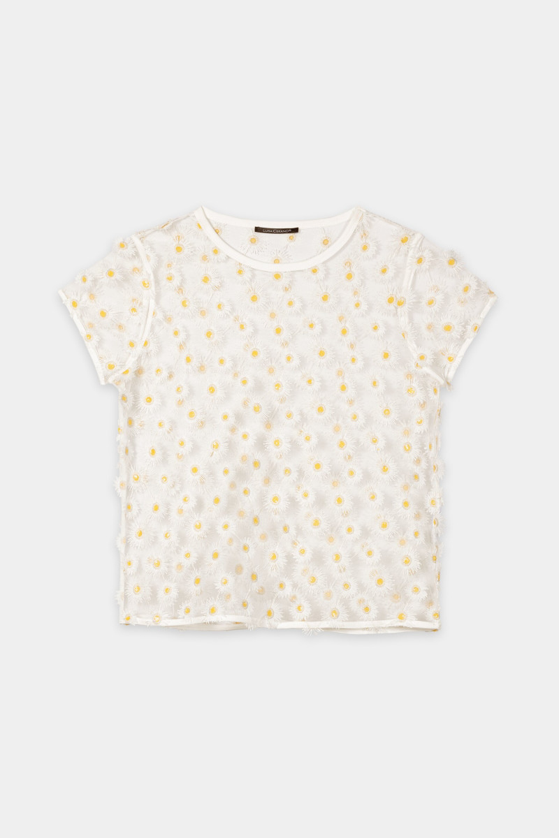 Damen T-Shirt 3D Flower Embroidery