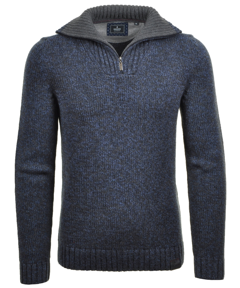 Herren Tweed-Pullover mit Troyer und Zip