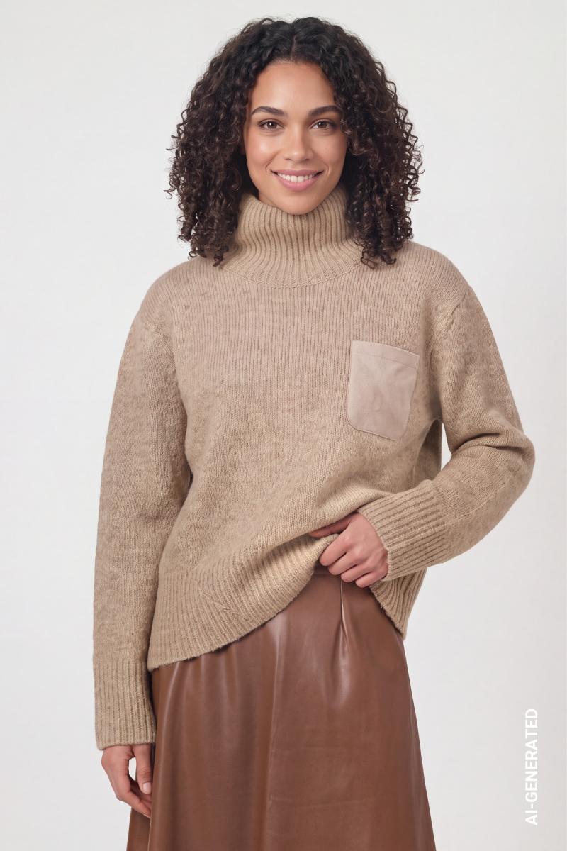 Damen Pullover Mit Brusttasche