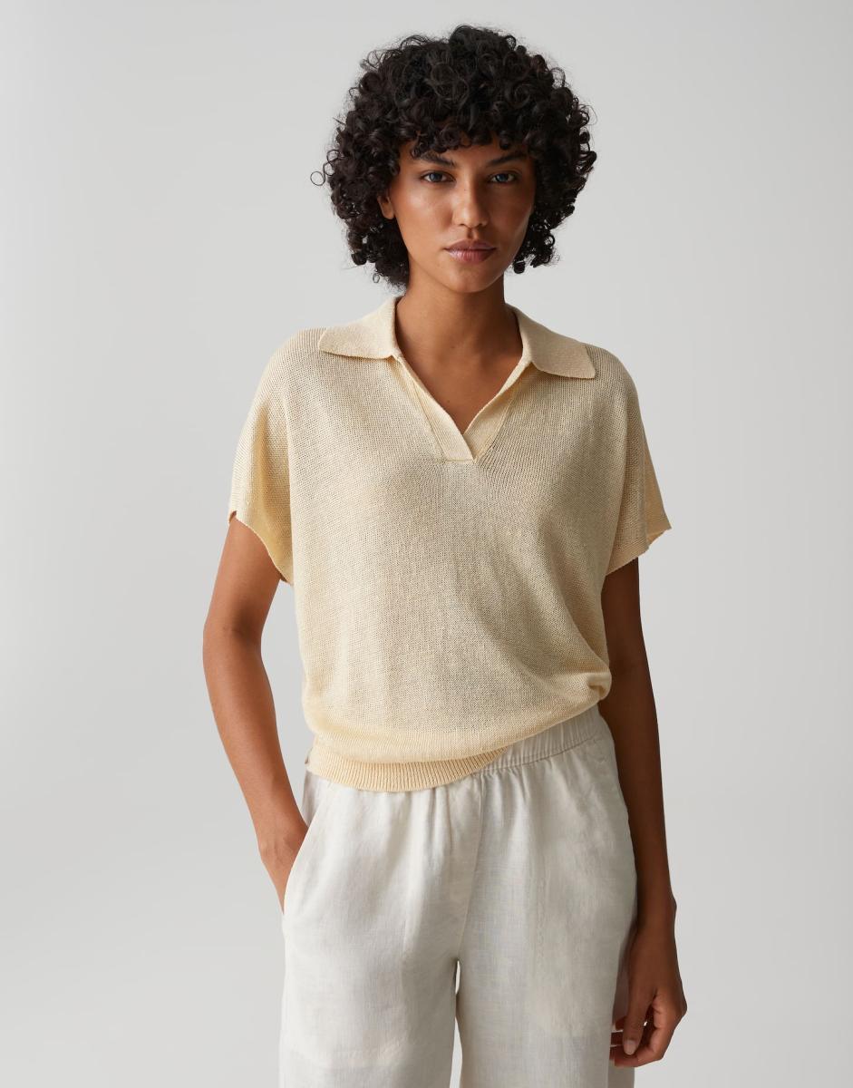Damen Kurzarm-Strick-Poloshirt Pazil