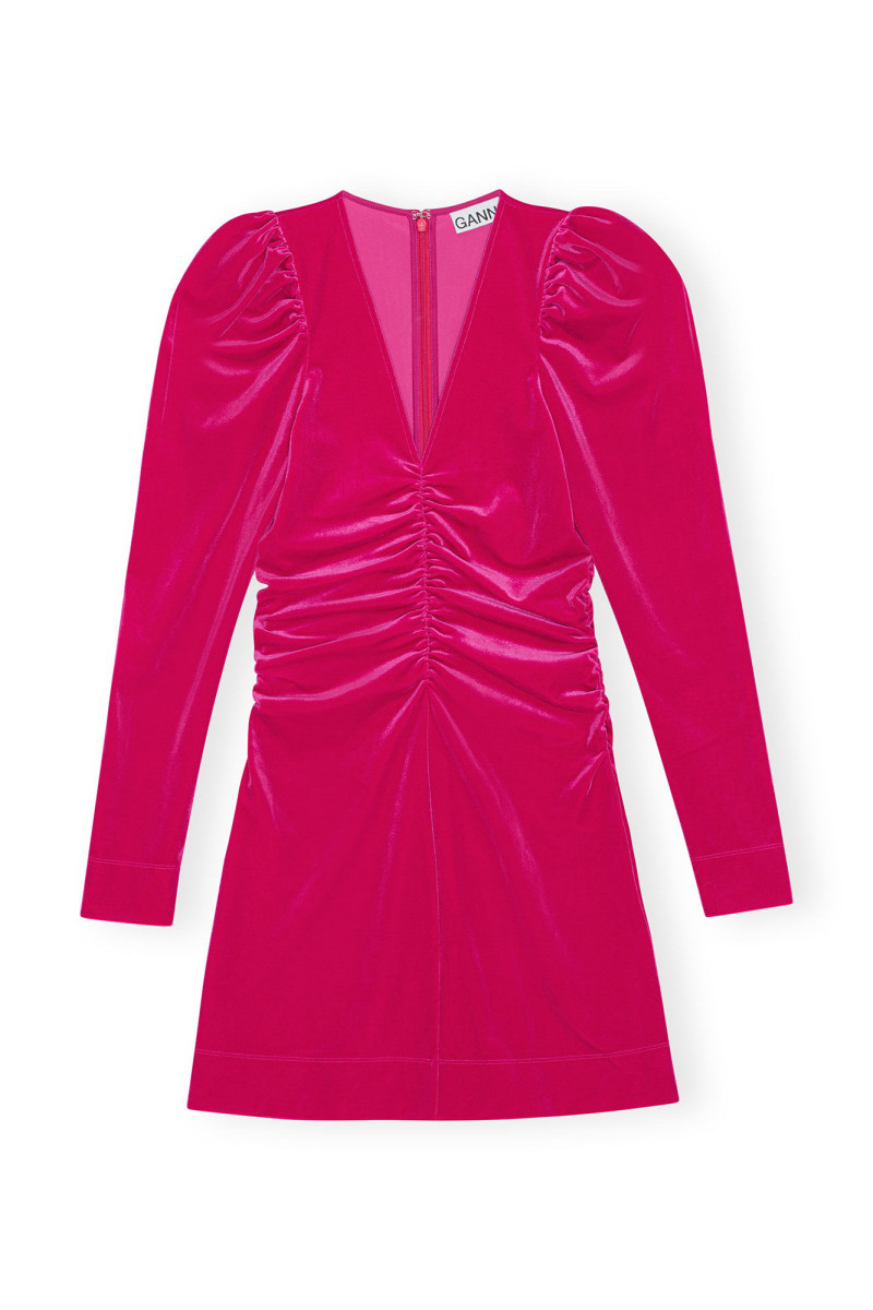 Gerafftes Minikleid aus rotem Samt-Jersey