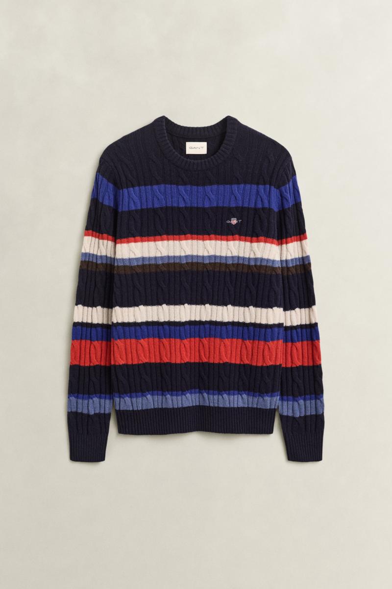 Herren Gestreifter Zopfstrickpullover aus Lambswool